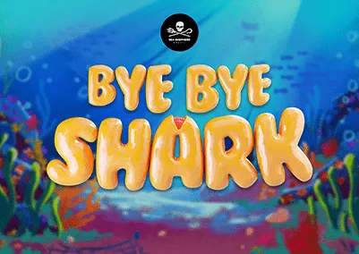 Identidade visual da campanha Bye Bye Shark sobre um fundo de recife ilustrado