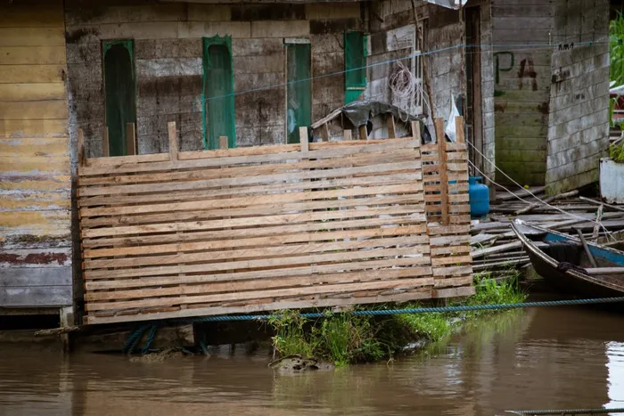 Uma armadilha de pesca da piracatinga montada no rio