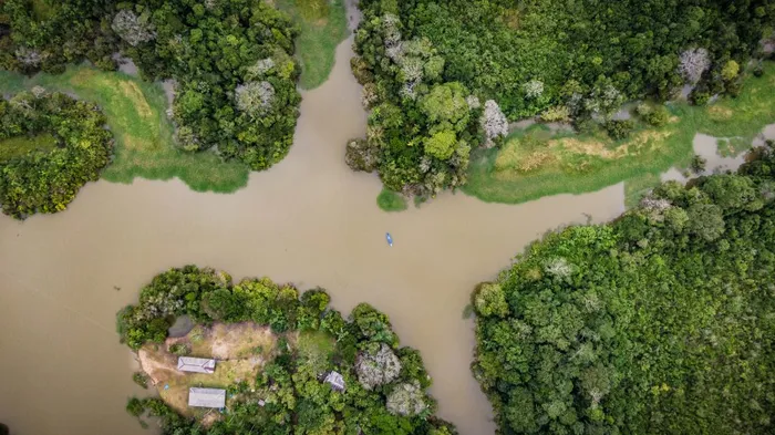 Vista aérea de drone do entorno do Lago Janauacá