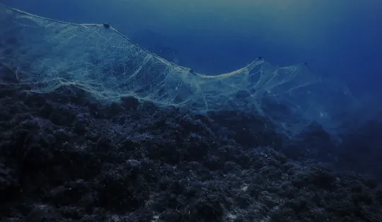 Mergulhador retirando uma rede de pesca fantasma