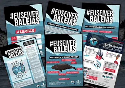 Os seis pôsteres da série #EUSEIVERBALEIAS dispostos lado a lado