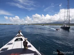 Gojira entrando em Puerto Ayora nas Galápagos. Foto: Simon Ager