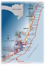 A APA da Baleia Franca é formada por regiões costeiras, são 130 km de costa, mais 156.000 hectares de águas e espaços terrestres adjacentes.