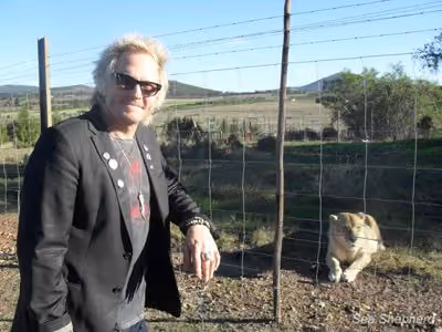 Matt (e amigos) adotou vários leões em sua visita ao Santuário Drakenstein Lion Park na Cidade do Cabo. Foto: Sea Shepherd
