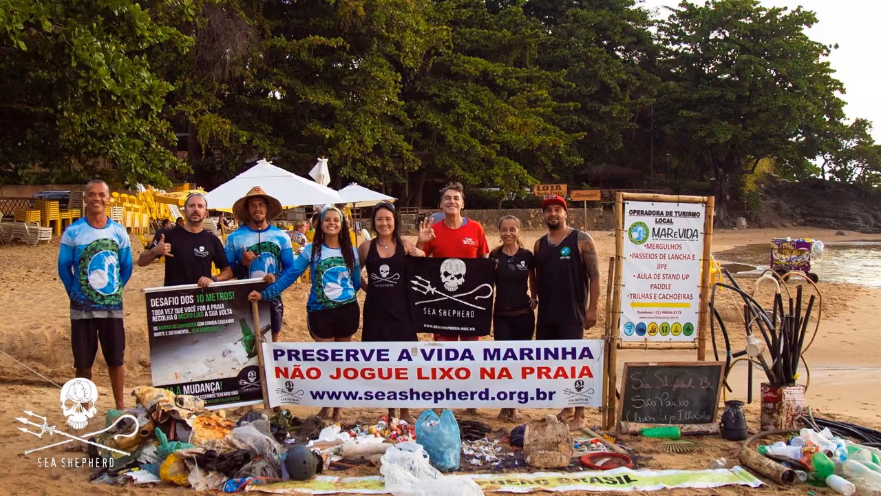Grupo final na Praia do Curral em Ilhabela. Sea Shepherd Brasil, Mar e Vida Ecotrip e Colonial Diver