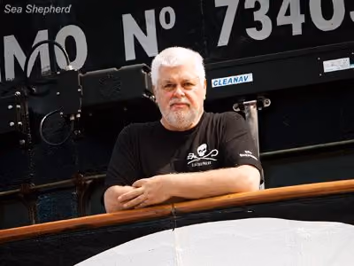 Capitão Paul Watson na ponte do Steve Irwin. Foto: Tim Watters / Sea Shepherd