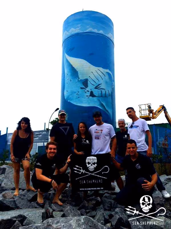 O mural com a raia manta é a imagem real do animal fotografado na natureza pelo Projeto Megafauna Marinha do Brasil.