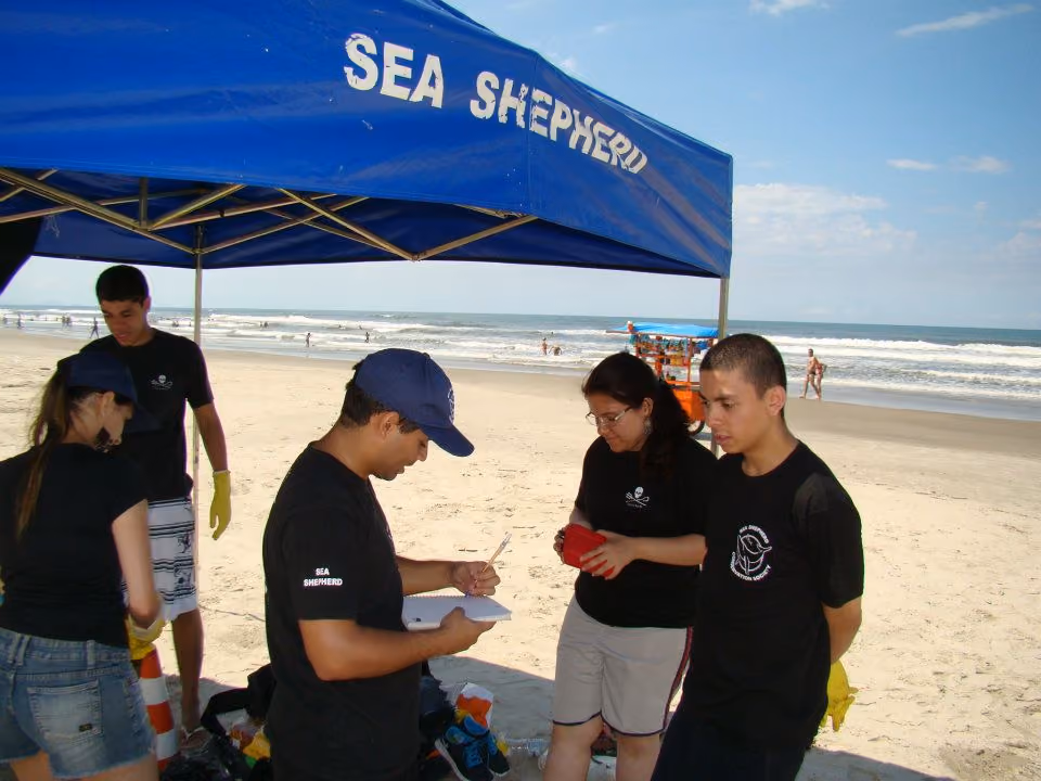 A equipe durante a separação do lixo