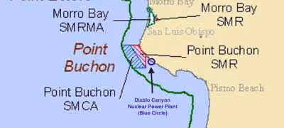 Localização da Usina Diablo Canyon e arredores da Reserva Marinha