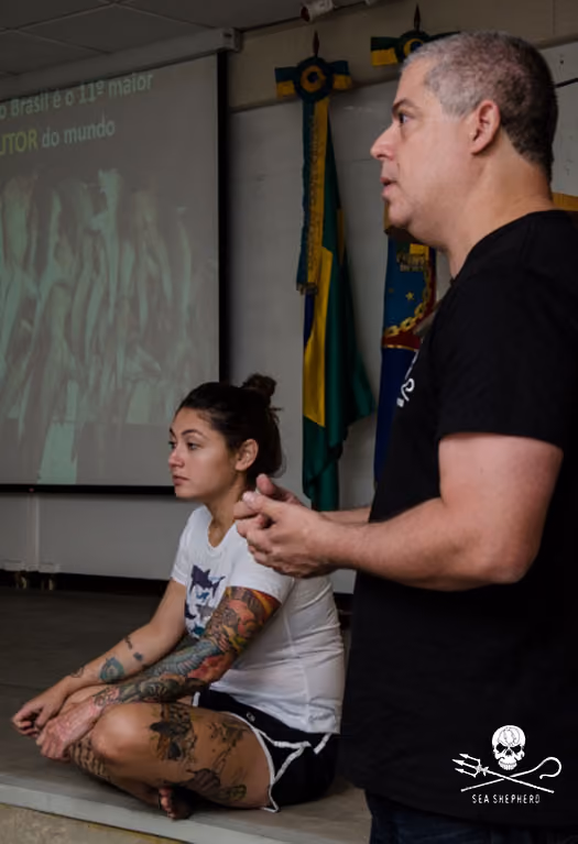 Luiz Albuquerque fala sobre as ações da Sea Shepherd (Brasil e Global) em defesa dos tubarões. Foto: Victor Saldanha.