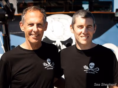 O ex-senador Bob Brown com o diretor da Sea Shepherd Austrália, Jeff Hansen. Foto: Sea Shepherd