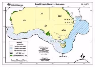 Mapa de Pequenos Peixes Pelágicos – a area de operação da Margiris. Foto: Autoridade Austráliana de Gstão de Pesca