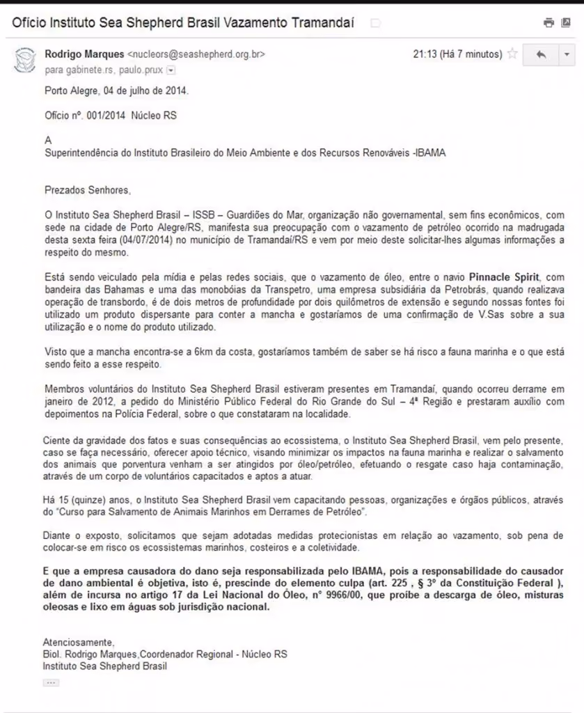 Notificação a Superintendência do Instituto Brasileiro do Meio Ambiente e dos Recursos Renováveis - IBAMA