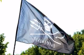 O Jolly Roger voa orgulhosamente acima da praça Estátua da Vitória, em Berlim. Foto: Jan Holste