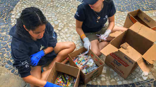 A tarefa de separar os itens coletados foi realizada para a coleta de dados e lixo em descarte adequado