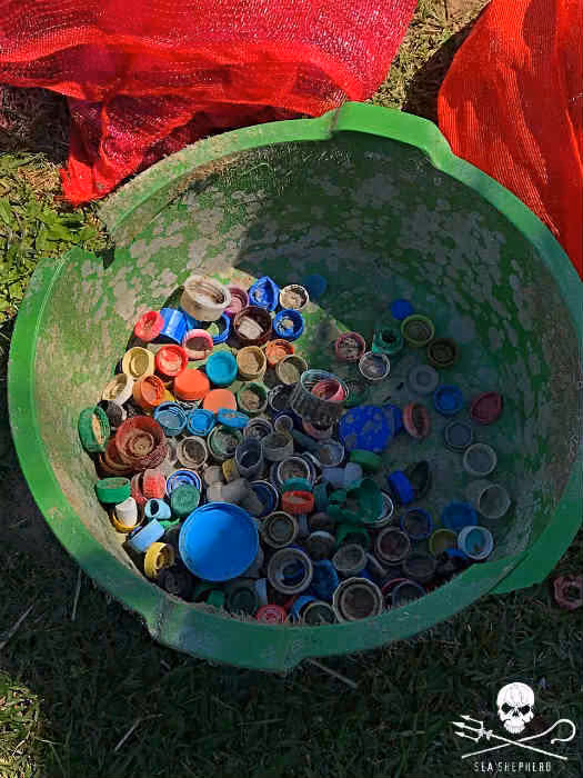 Nos dados registrados foram coletadas 384 tampinhas de garrafa.